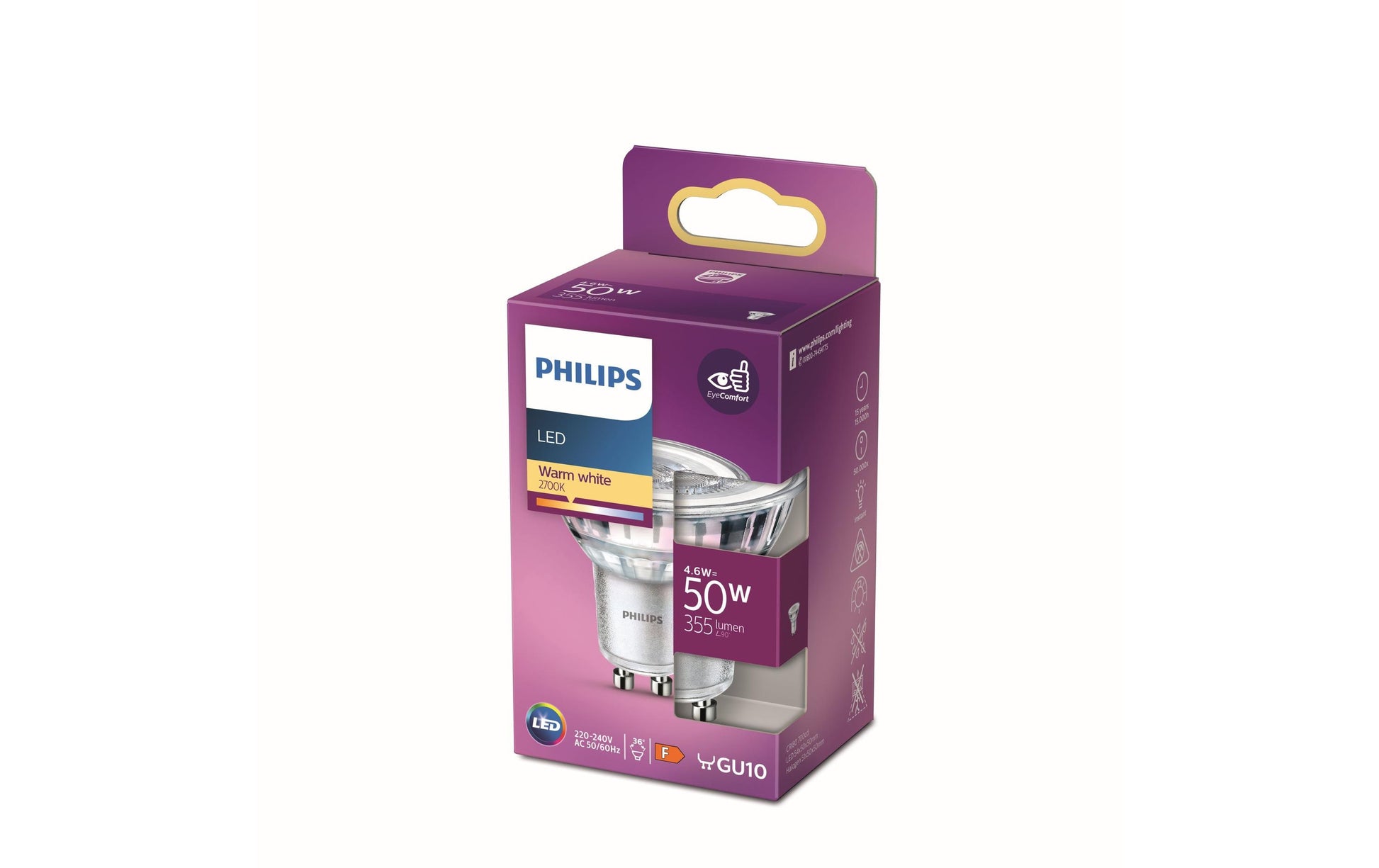Philips by Signify Philips LED-Leuchtmittel GU10 Reflektor – Warmweiss 2700 K, 355 lm, 4,6 W, 36° – 1 Stk.