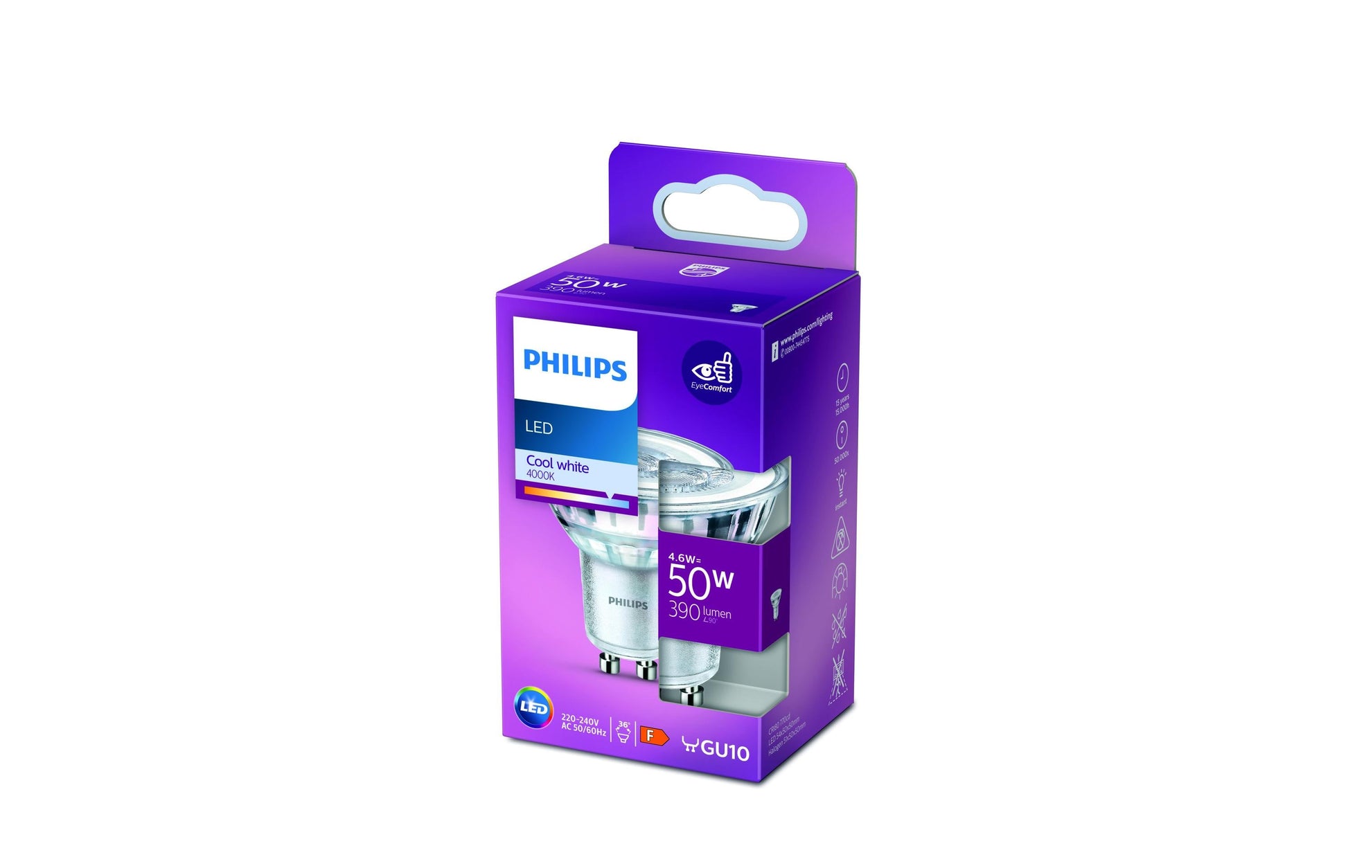 Philips by Signify Philips LED-Leuchtmittel GU10 Reflektor – 390 lm, 4,6 W, Neutralweiss 4000 K, 36° – 1 Stk. – Silber/Glas