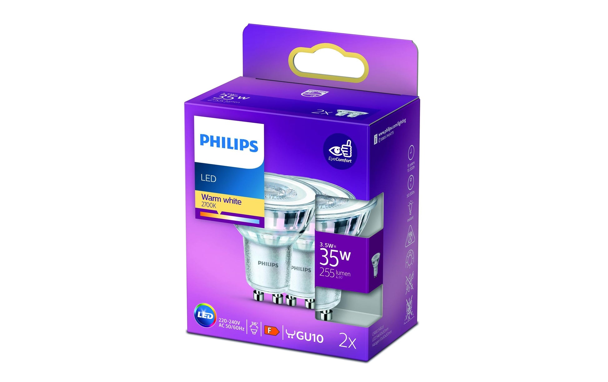 Philips by Signify Philips LED-Leuchtmittel GU10 MR16 – 255 lm, 3,5 W, Warmweiss 2700 K, 36° – 1 Stk. – klar – LEDClassic
