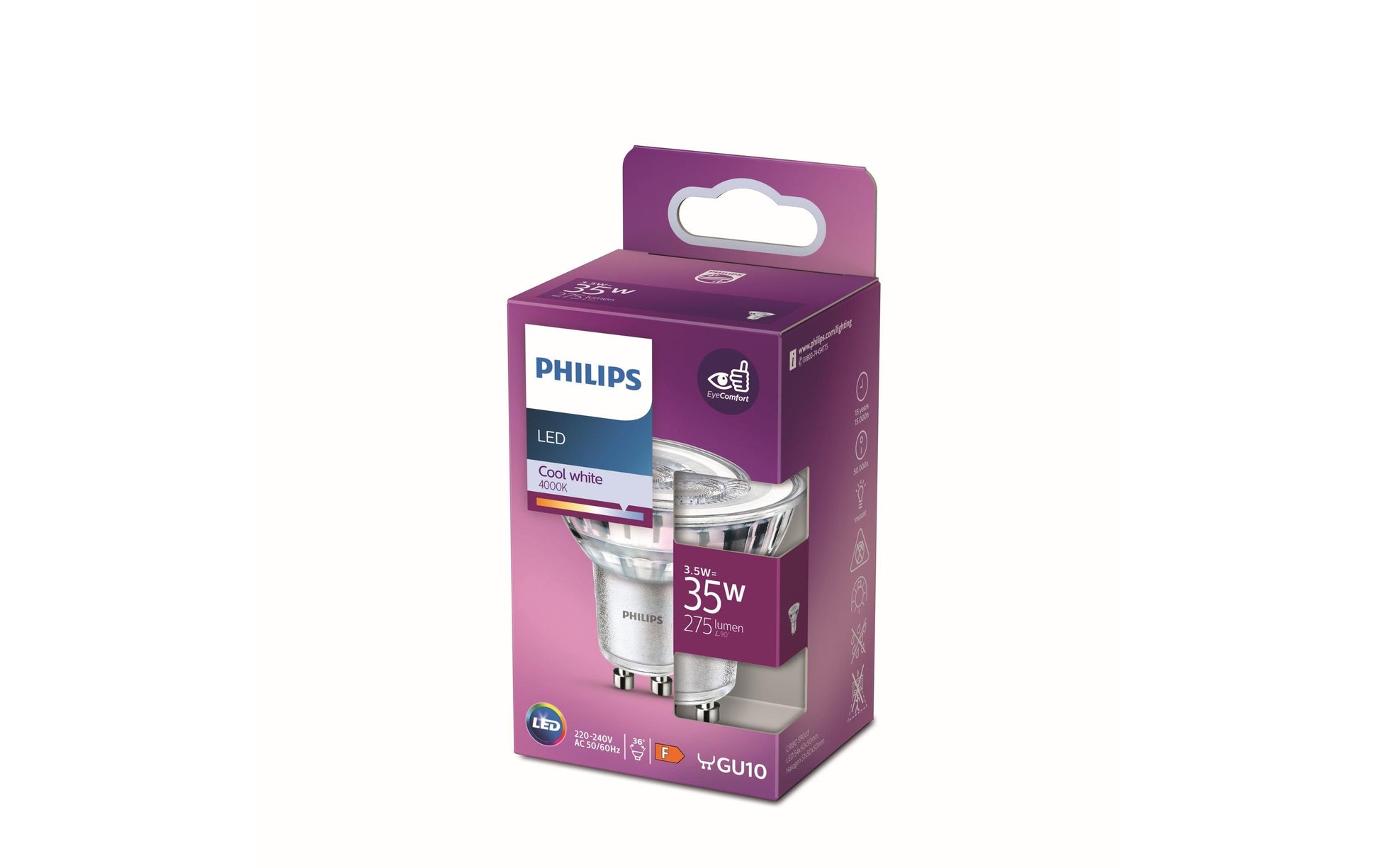 Philips by Signify Philips LED-Reflektor GU10 MR16 – Neutralweiss 4000 K, 275 lm, 3,5 W, 36° – 1 Stk., Silber – LEDClassic