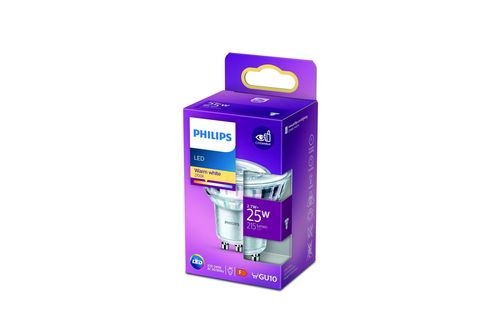 Philips by Signify Philips LED-Leuchtmittel GU10 Reflektor – Warmweiss 2700 K, 215 lm, 2,7 W, 36° – 1 Stk., Klar