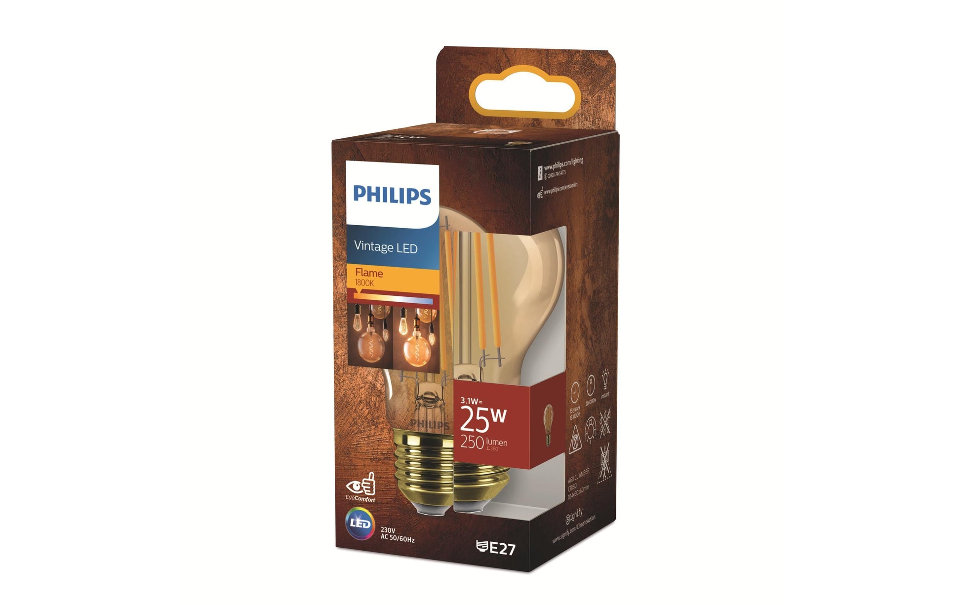 Philips by Signify Philips LED-Leuchtmittel E27 A-Form – Warmweiss 1800 K, 250 lm, 3,1 W – 1 Stk. – Gold, Glas