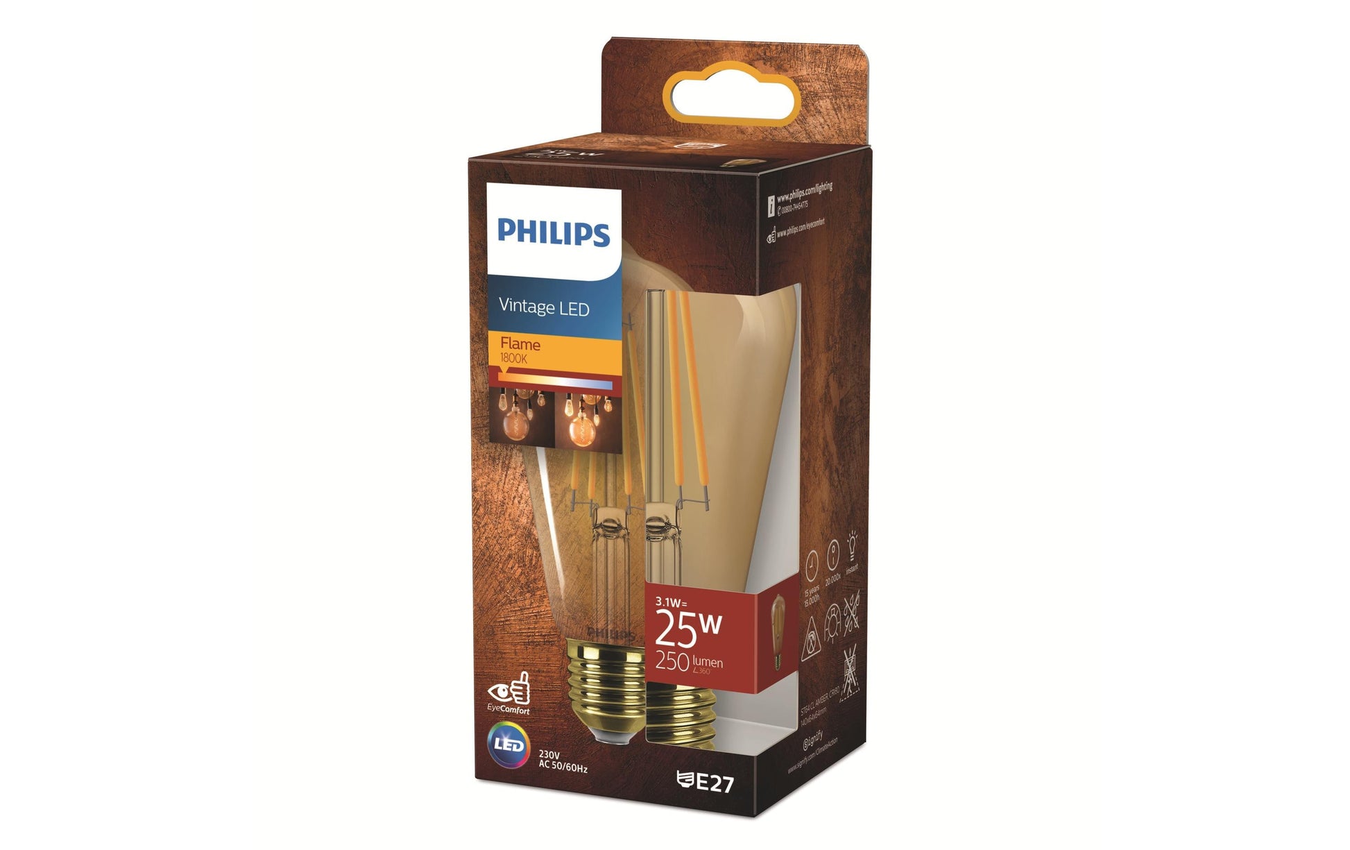 Philips by Signify Philips LED-Leuchtmittel E27 ST64 – 250 lm, 3,1 W, Warmweiss 1800 K – 1 Stk. – Bernstein, Glas