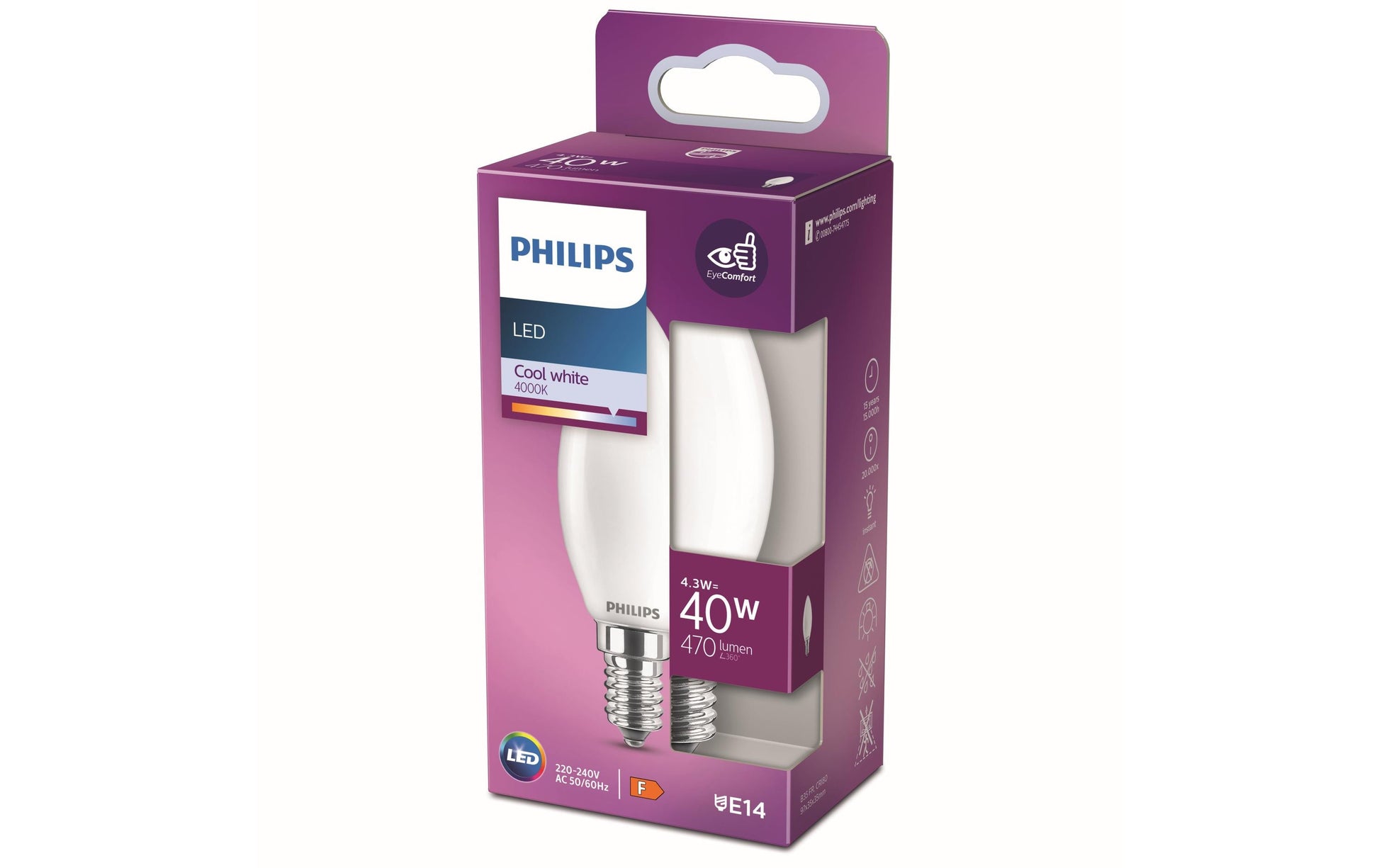 Philips by Signify Philips LED-Leuchtmittel E14 B35 – Neutralweiss 4000 K, 470 lm, 4,3 W – IP20 – 1 Stk. – Glas