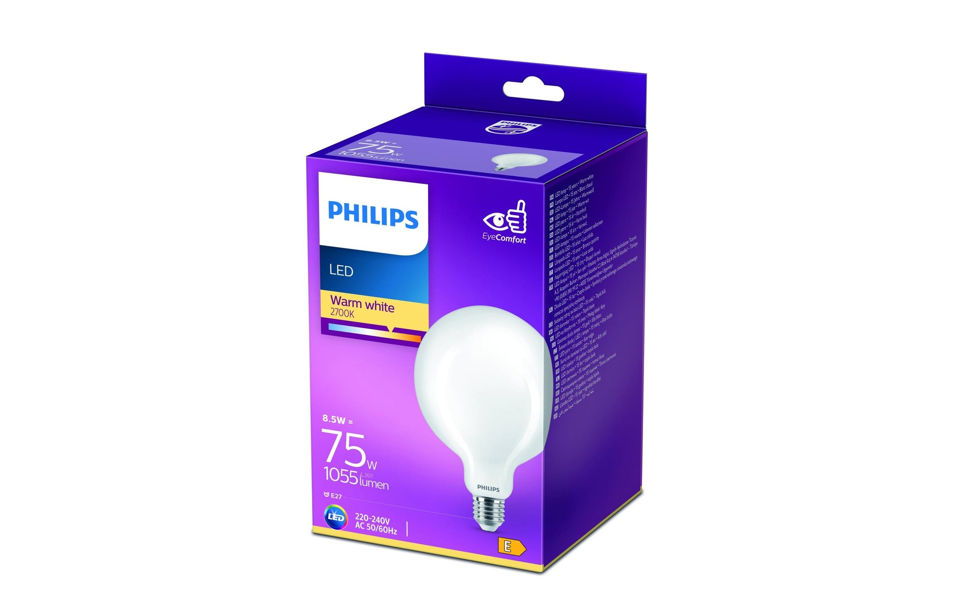 Philips by Signify Philips LED-Leuchtmittel E27 Globus – Warmweiss 2700 K, 1055 lm, 8,5 W – IP20 – 1 Stk.