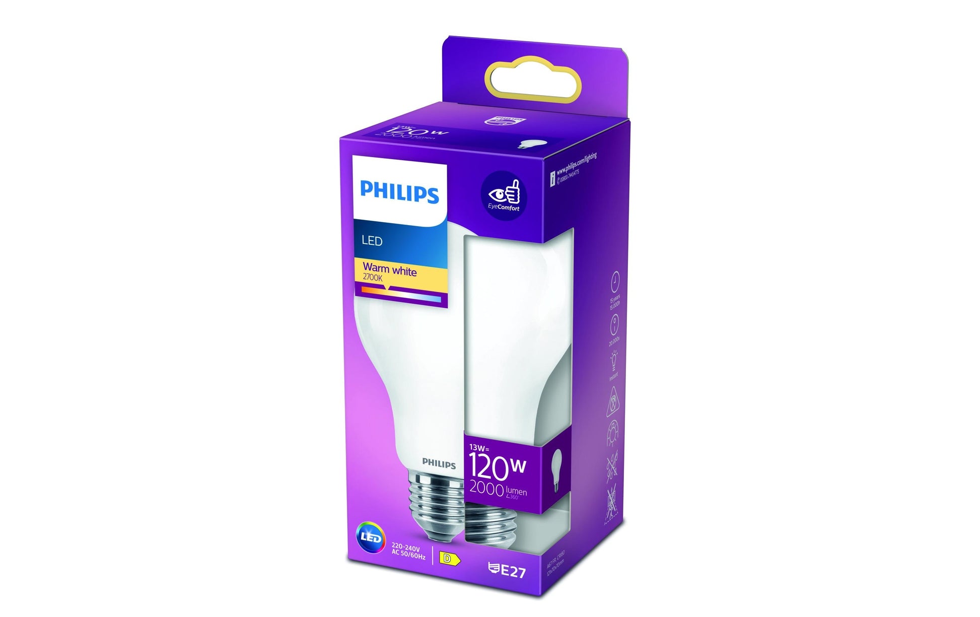 Philips by Signify Philips LED-Leuchtmittel E27 A-Form – 2000 lm, 13 W, Warmweiss 2700 K – 1 Stk., Weiss, Glas