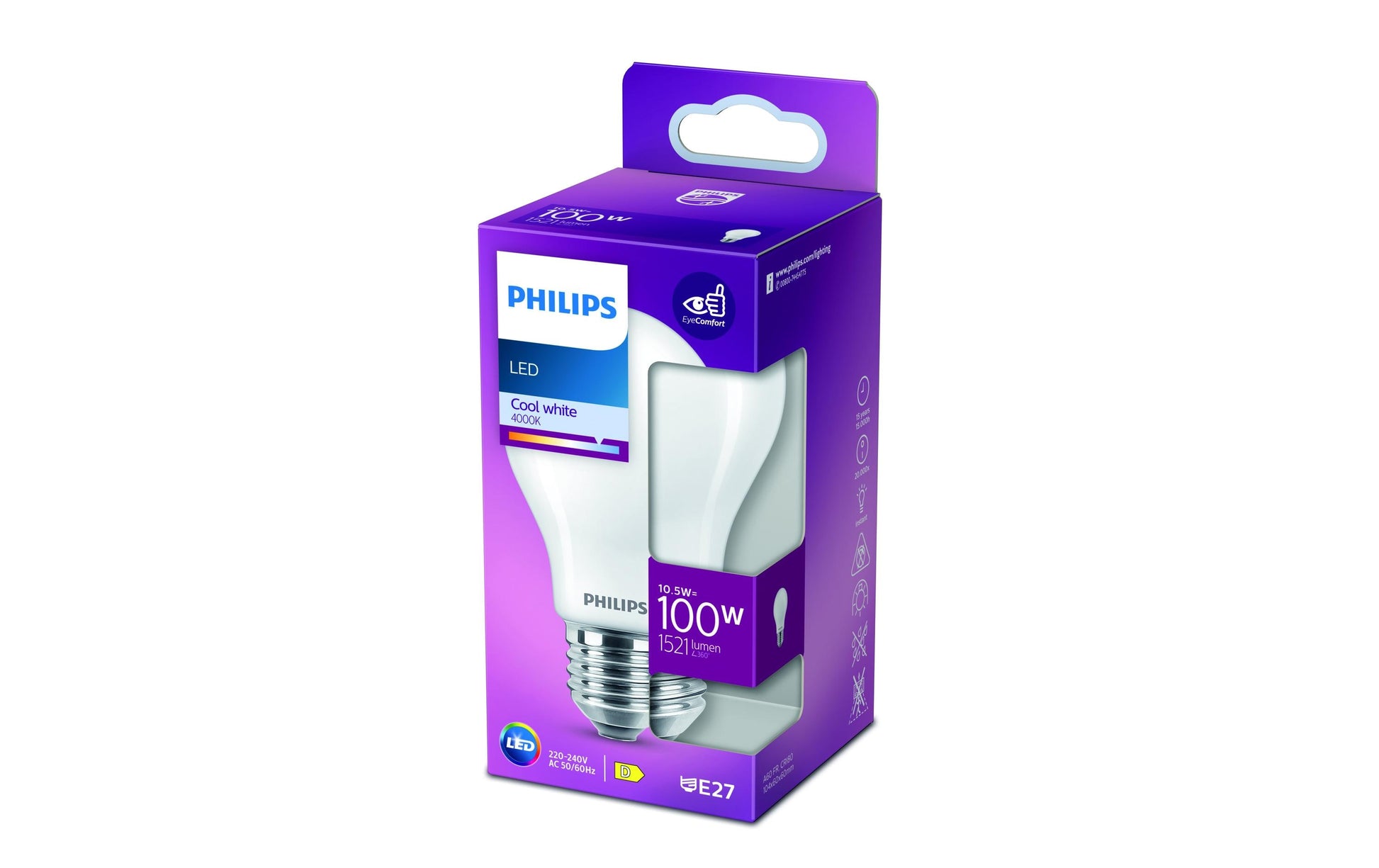 Philips by Signify Philips Leuchtmittel E27 A-Form – Neutralweiss 4000 K, 1521 lm, 10,5 W – 1 Stk., Glas