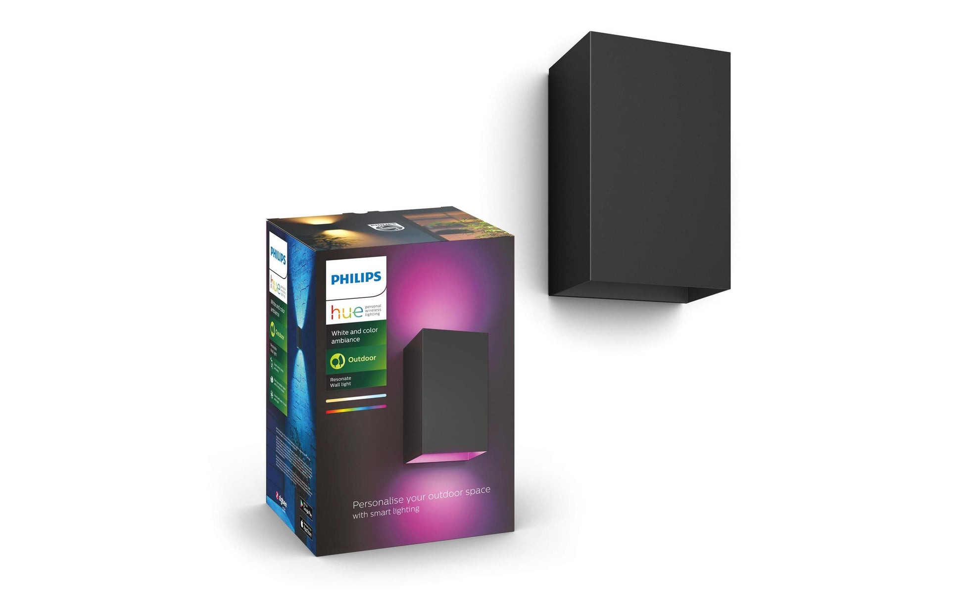 Philips by Signify Philips Hue Aussenwandleuchte – für Philips Hue (Hue Bridge erforderlich) – dimmbar – Schwarz – Aluminium