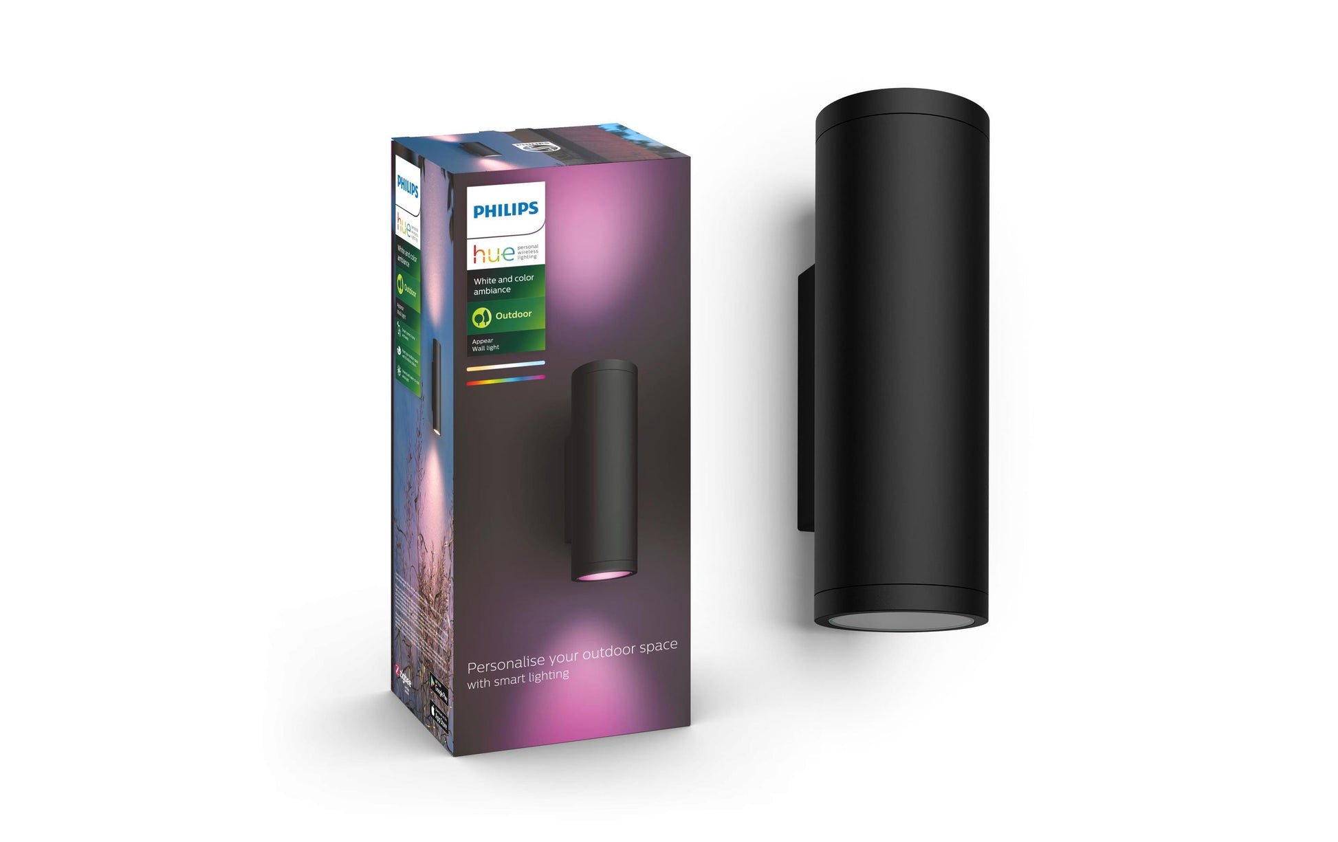 Philips by Signify Philips Hue Aussenwandleuchte – RGBW, 2000–6500 K – IP44 – Netzbetrieb – für Hue Bridge – Schwarz