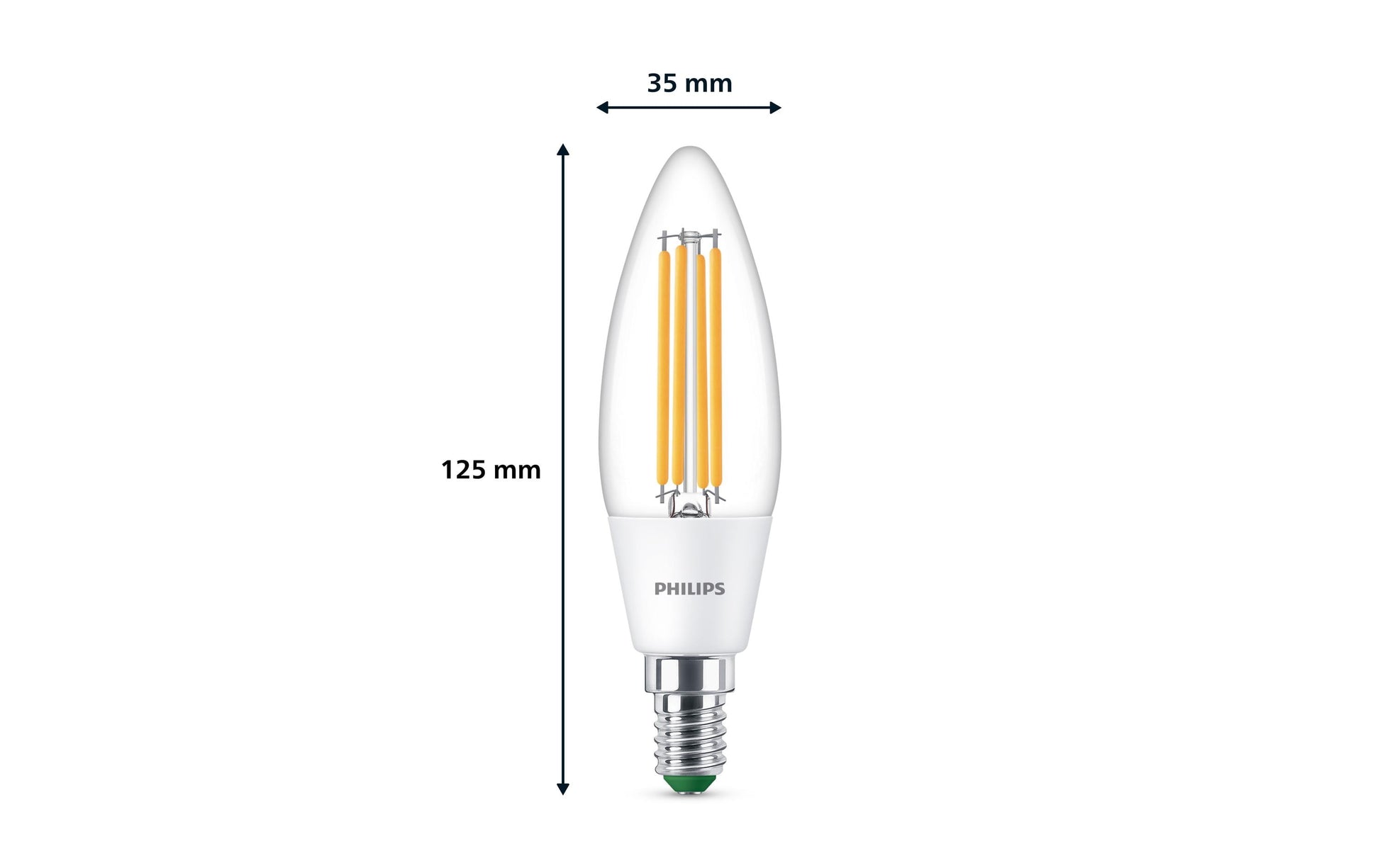 Philips by Signify Philips LED-Leuchtmittel E14 Kerze – Warmweiss 3000 K, 485 lm, 2,3 W – Klar – 1 Stk.