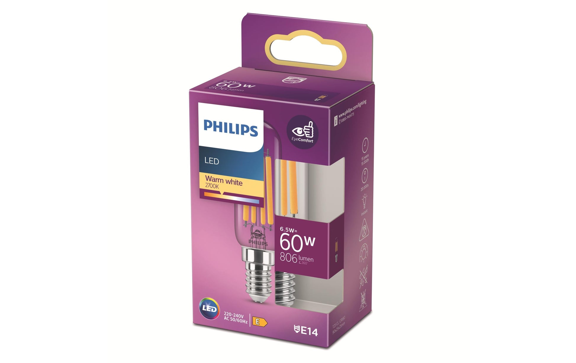 Philips by Signify Philips LED-Leuchtmittel E14 T25 – 806 lm, 6,5 W, Warmweiss 2700 K – 1 Stk. – Transparent, Glas
