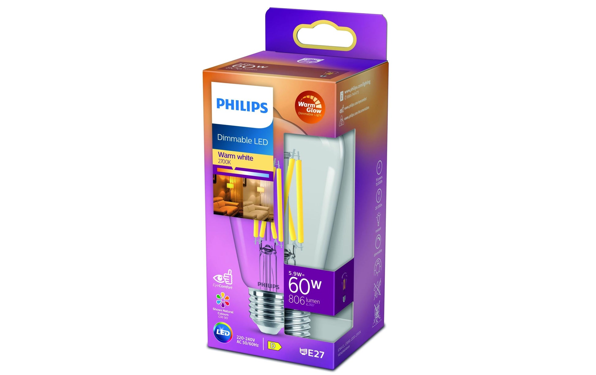 Philips by Signify Philips LED-Leuchtmittel E27 ST64 – 806 lm, 5,9 W, Warmweiss 2200–2700 K – 1 Stk. – Klar