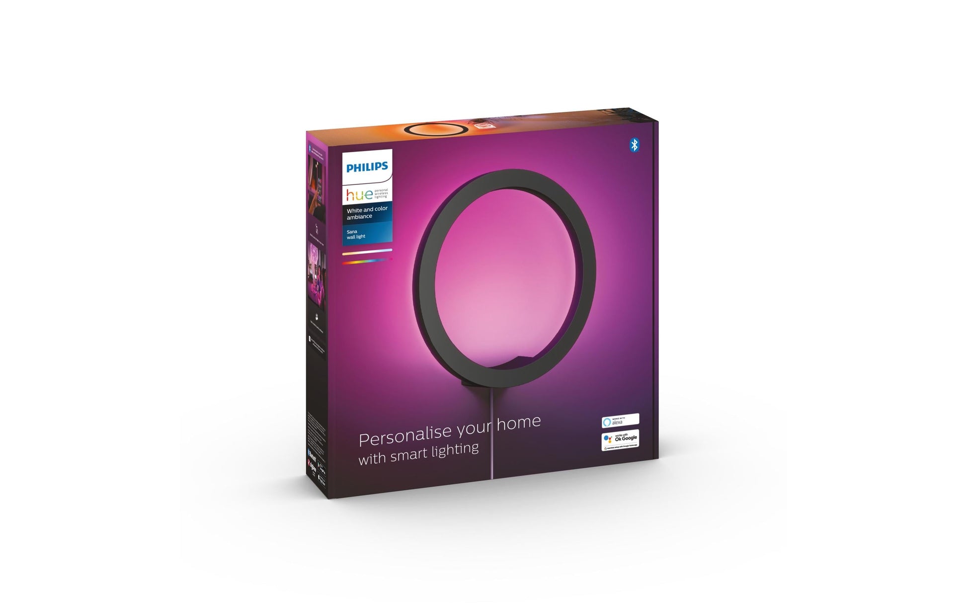 Philips by Signify Philips Hue Wandleuchte Sana – 25,5 × 5,2 cm, 1200–1400 lm, 20 W, 2000–6500 K, dimmbar, für Hue, schwarz