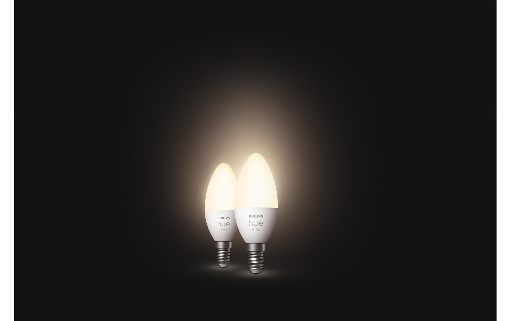 Philips by Signify Philips Hue Smart-Leuchtmittel E14 – Warmweiss 2700 K, 470 lm, 5,5 W, Bluetooth – für Philips Hue – 2 Stk.