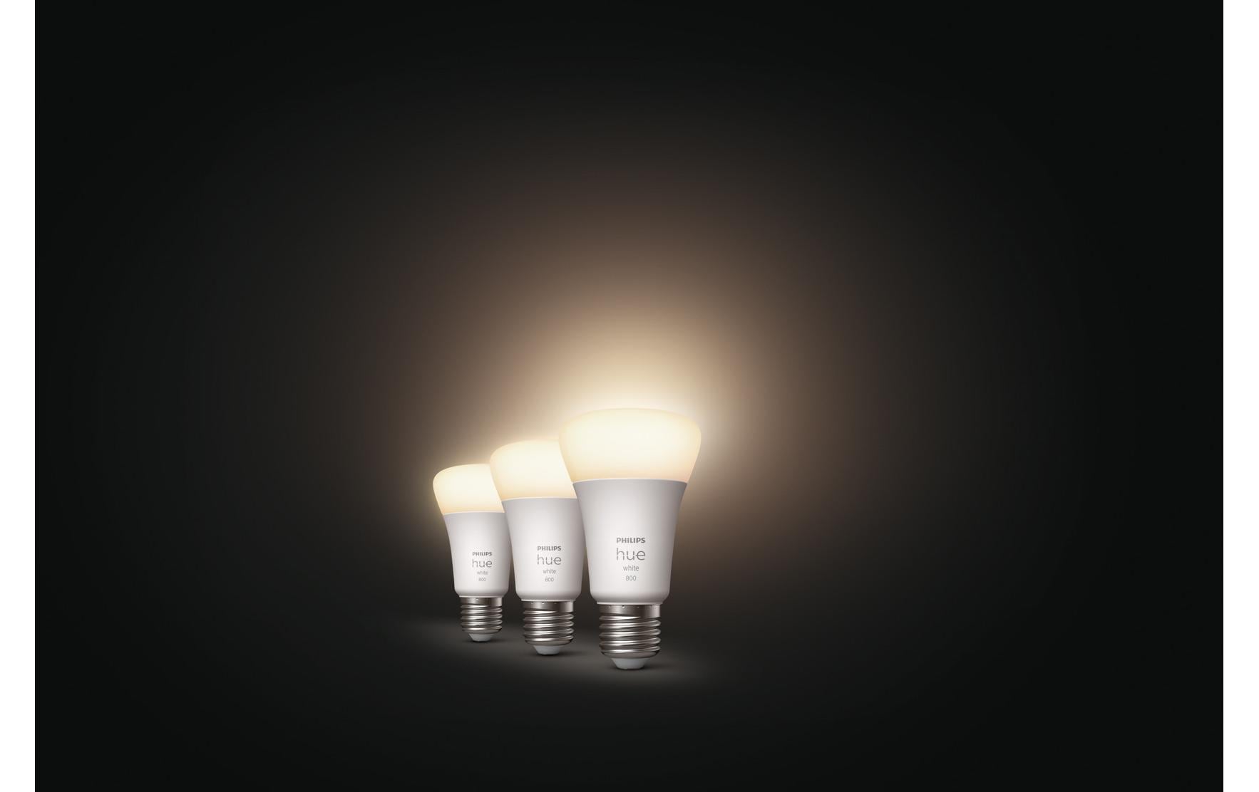 Philips by Signify Philips Hue Smart-Leuchtmittel E27 A60 – Warmweiss 2700 K, 800 lm, 9 W, Bluetooth, Zigbee – IP20 – 3 Stk.