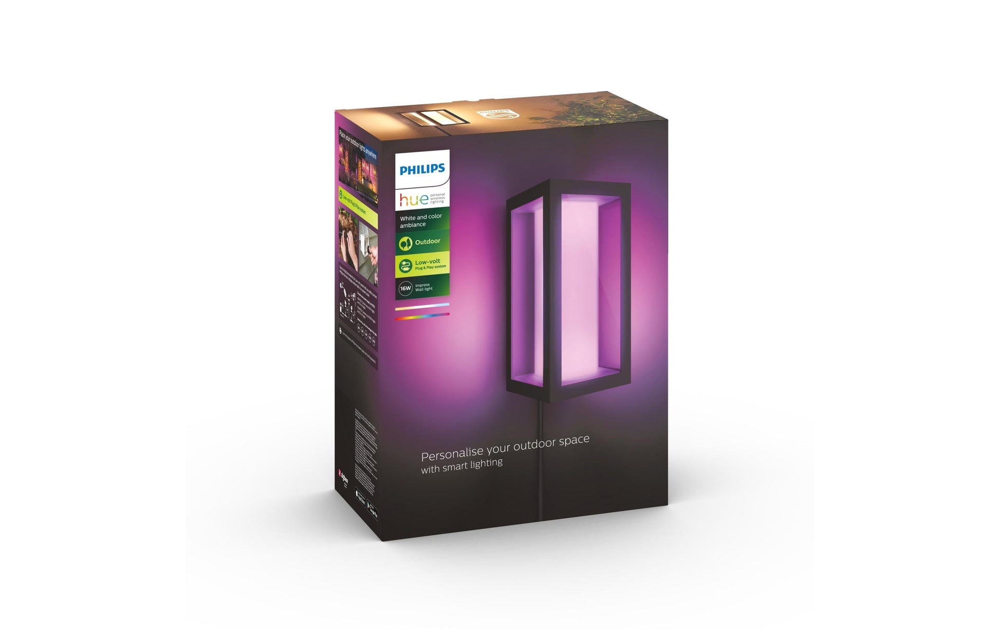 Philips by Signify Philips Hue Aussenwandleuchte – 8 W, RGBW, 2000–6500 K, IP44, Netzbetrieb, ZigBee – dimmbar, Schwarz, Metall