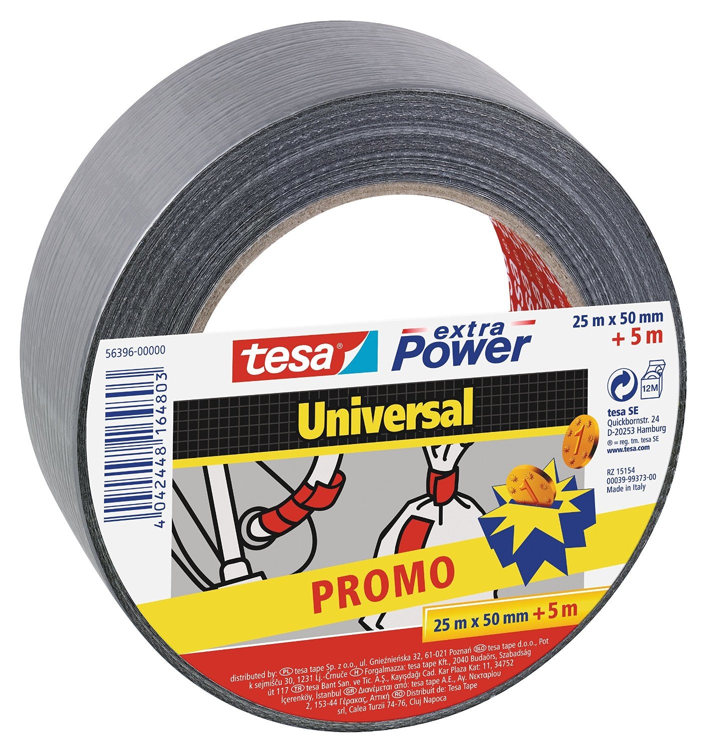 TESA Gewebeband – 50 mm × 30 m, grau, wasserfest, von Hand abreißbar, 1 Stück