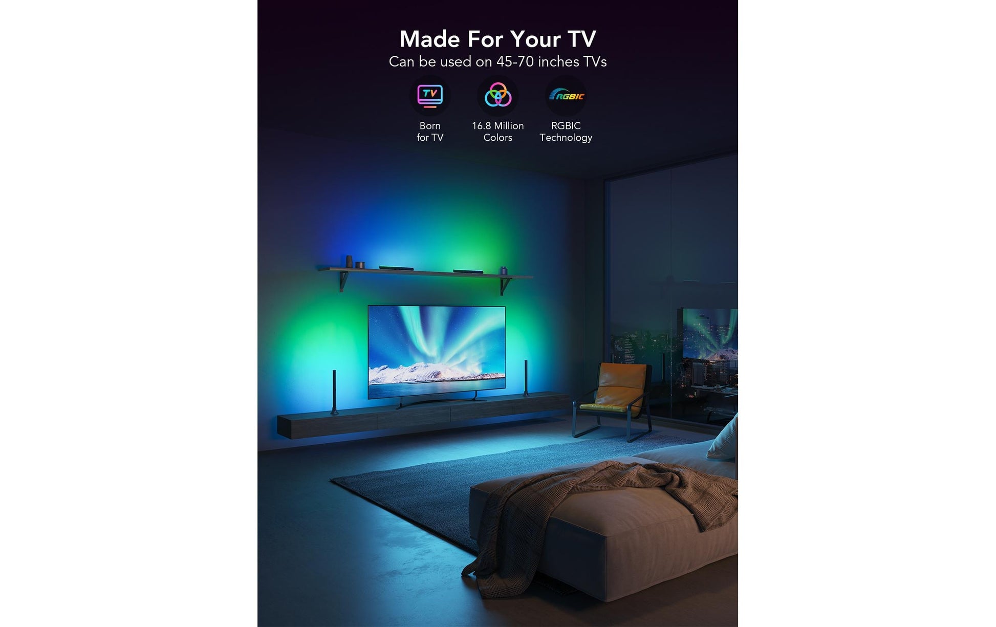 Govee Flow Plus H6046 TV-Backlight-Set – RGBIC, Wi‑Fi + Bluetooth – Schwarz