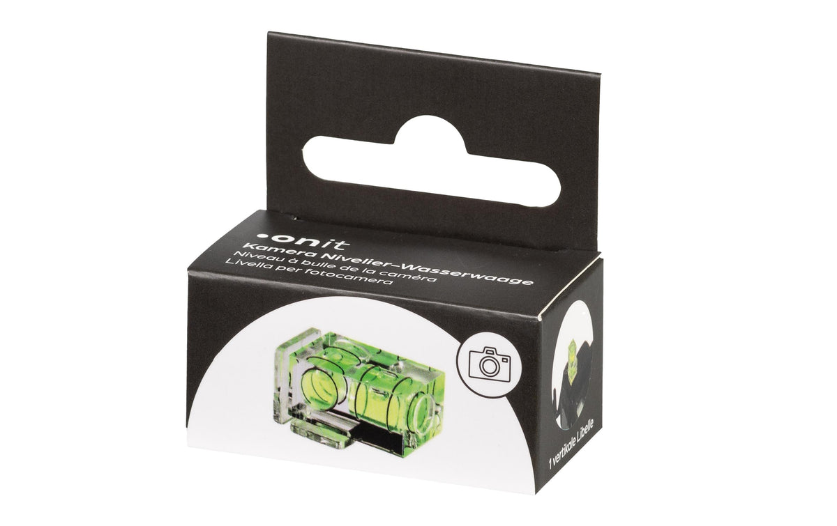 ONIT F01755 Kamera-Wasserwaage – 2-Achsen (Libellen) – Gelb/Transparent – 19 × 19 × 34 mm, 10 g