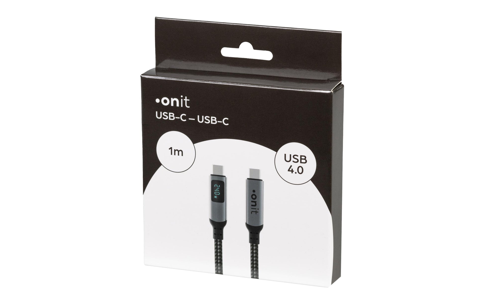 ONIT USB-C auf USB-C Kabel – USB4 40 Gbit/s – 1 m – PD 240 W – Textilmantel, LED-Display – Schwarz/Grau