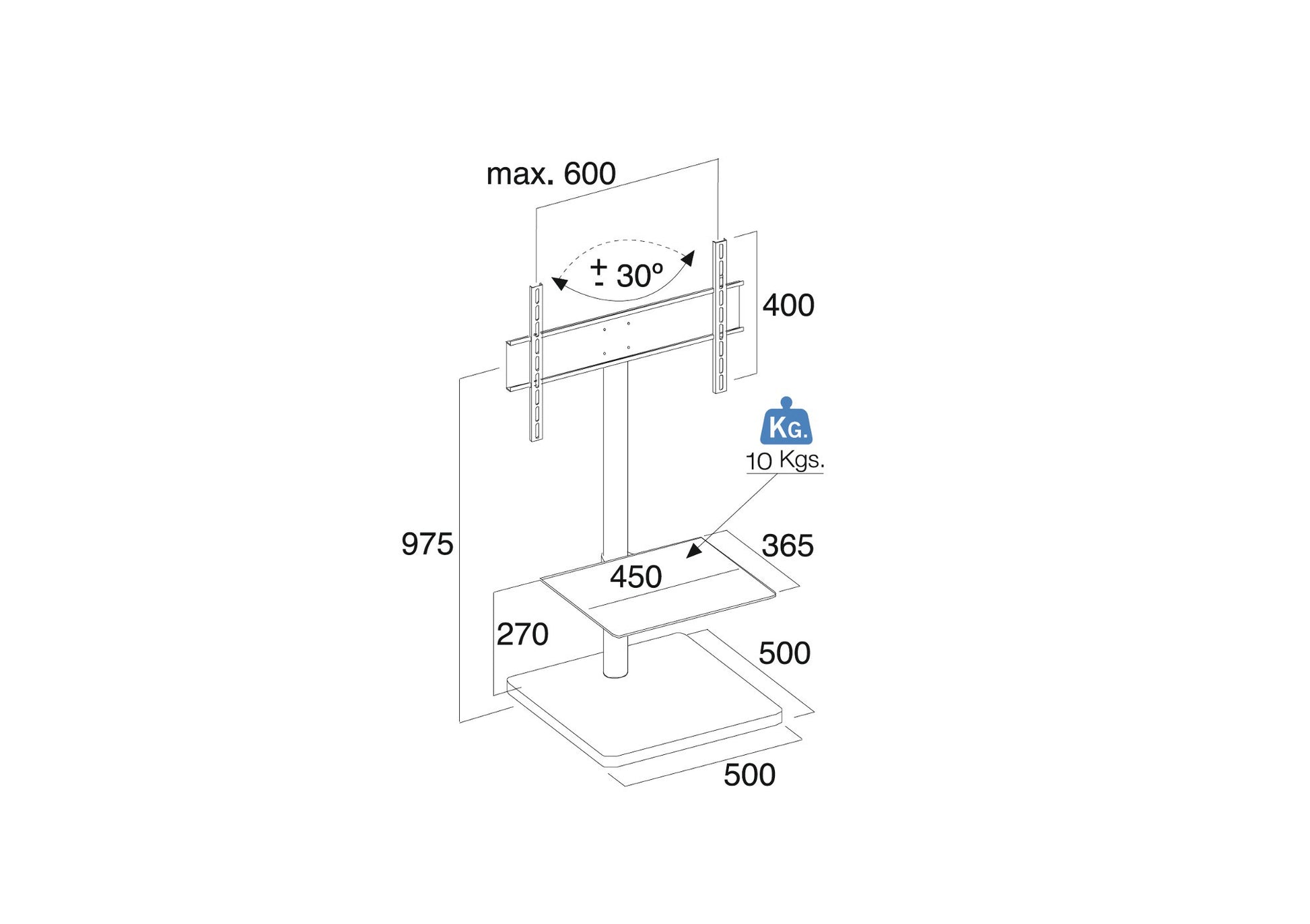 PureMounts PM-204 – Schwenkbarer Displayständer, bis 65", VESA 400×400, bis 30 kg, silber