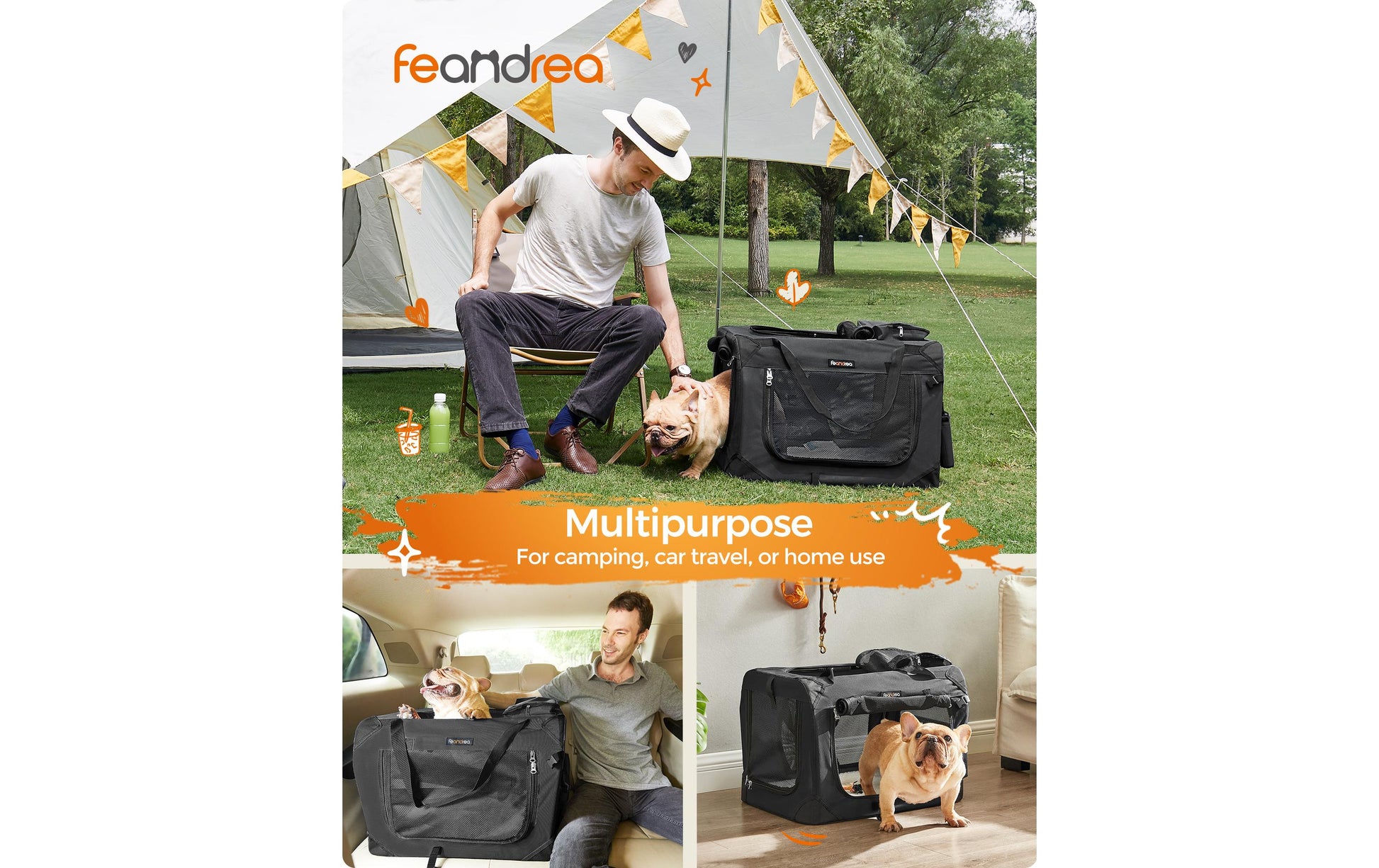 Feandrea Weicher Haustierträger – Frontlader, Reissverschluss, belüftet – für Katzen, Hunde – 60×42×42 cm