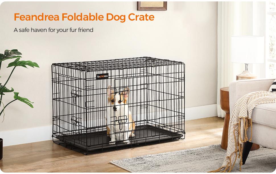 Feandrea Transportbox (fest), verschliessbar – für Hund – 92,5 × 64 × 57,5 cm – schwarz – 1 Stk.