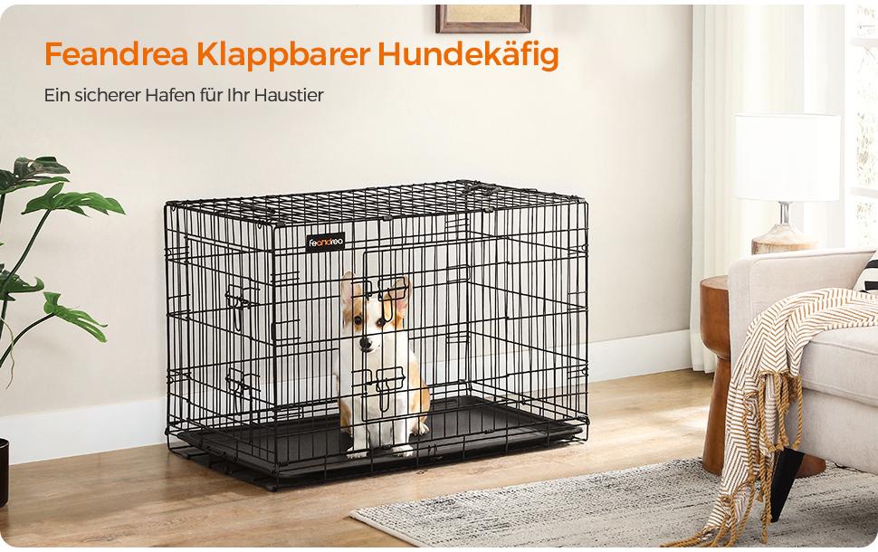 Feandrea Transportbox (fest), verschliessbar – für Hund – 92,5 × 64 × 57,5 cm – schwarz – 1 Stk.