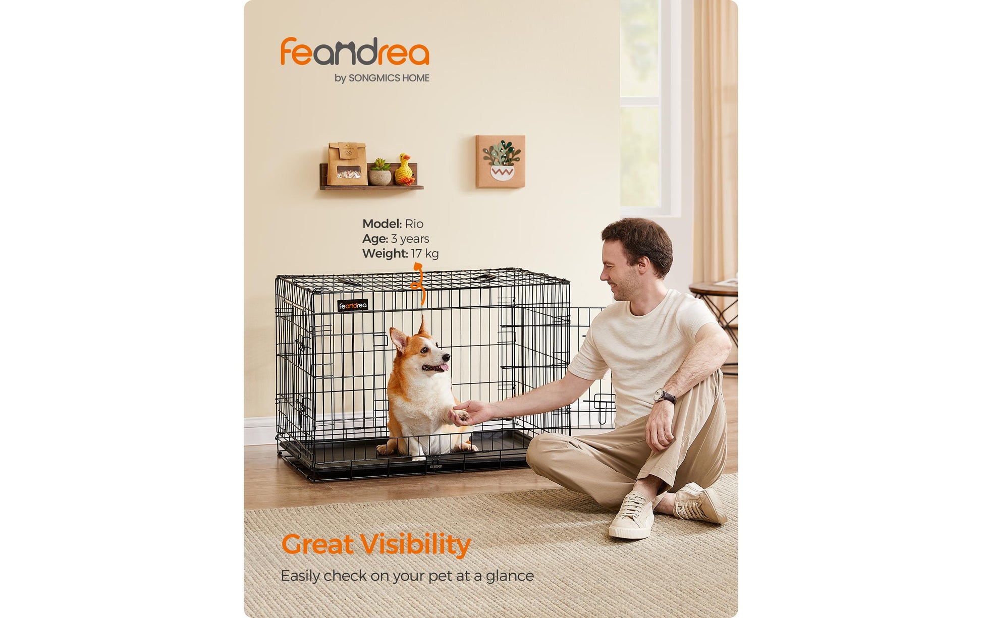 Feandrea Transportbox (fest), verschliessbar – für Hund – 92,5 × 64 × 57,5 cm – schwarz – 1 Stk.