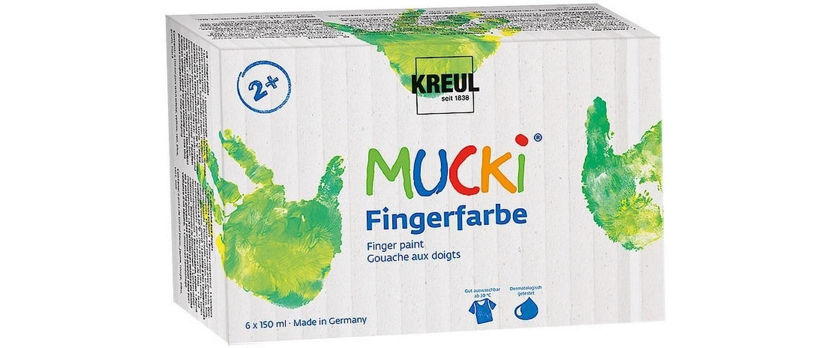 KREUL Fingerfarben – 6 Farben 6×150 ml (900 ml) – für Papier, Holz, Glas