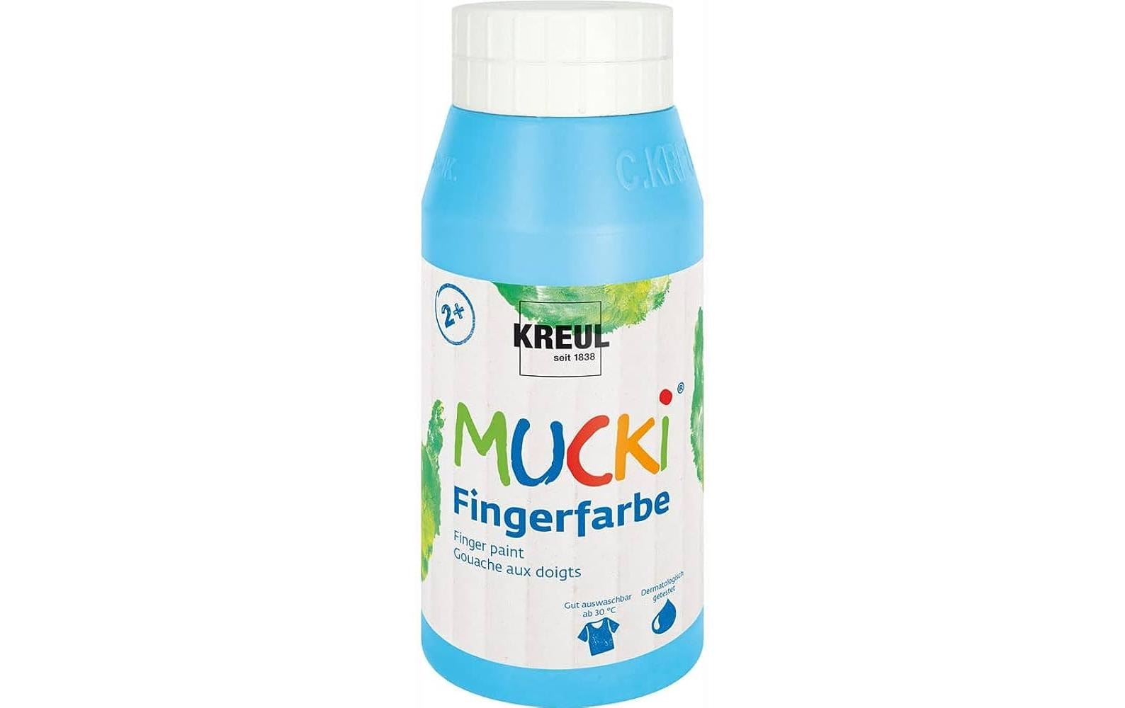 KREUL Mucki Fingerfarbe – Hellblau, Auswaschbar – 750 ml Tube – für Papier, Holz, Glas