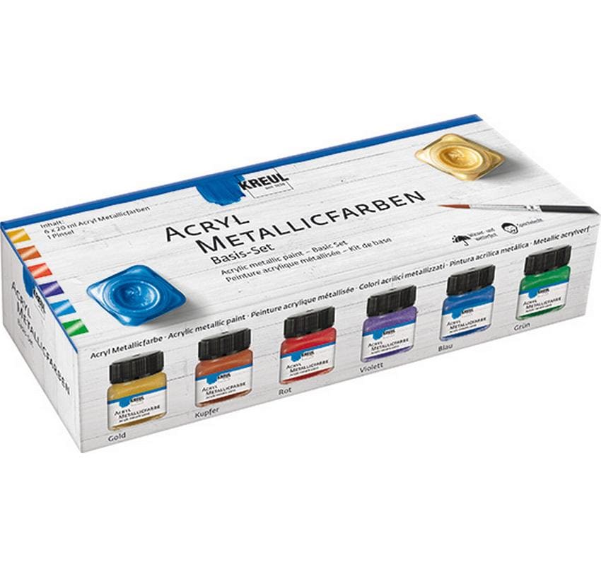 Kreul – Acrylfarbe – Set – 6 Farben, Metallic, 6 × 20 ml