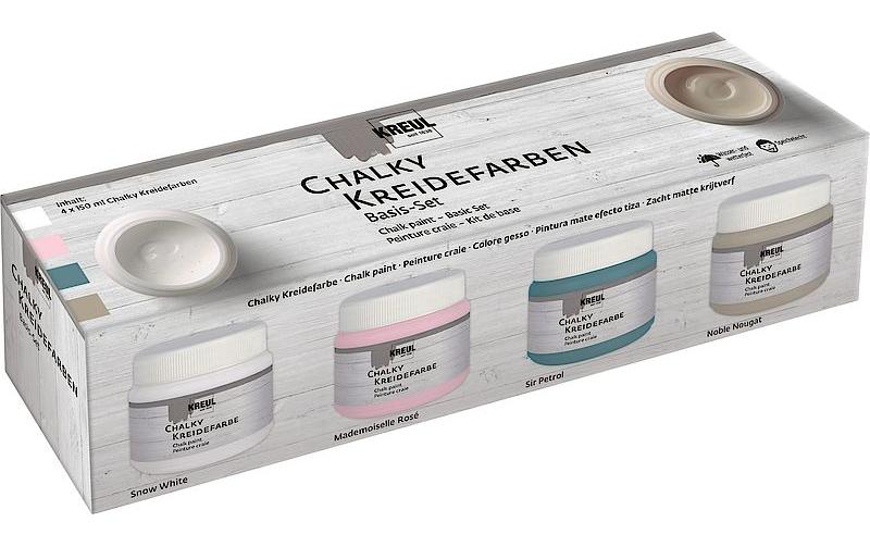 KREUL Kreidefarbe – Rose, Weiss, Matt – 4 Farben – 4×150 ml (600 ml) – für Papier, Holz, Glas