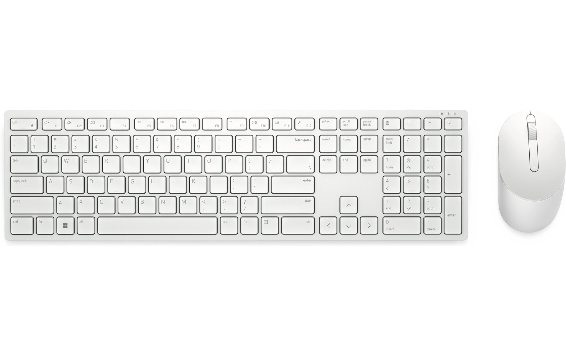 Dell KM5221W – Tastatur, kabellos (2,4 GHz), DE-Layout (DE), Fullsize (mit Ziffernblock), Scherenmechanik, weiss