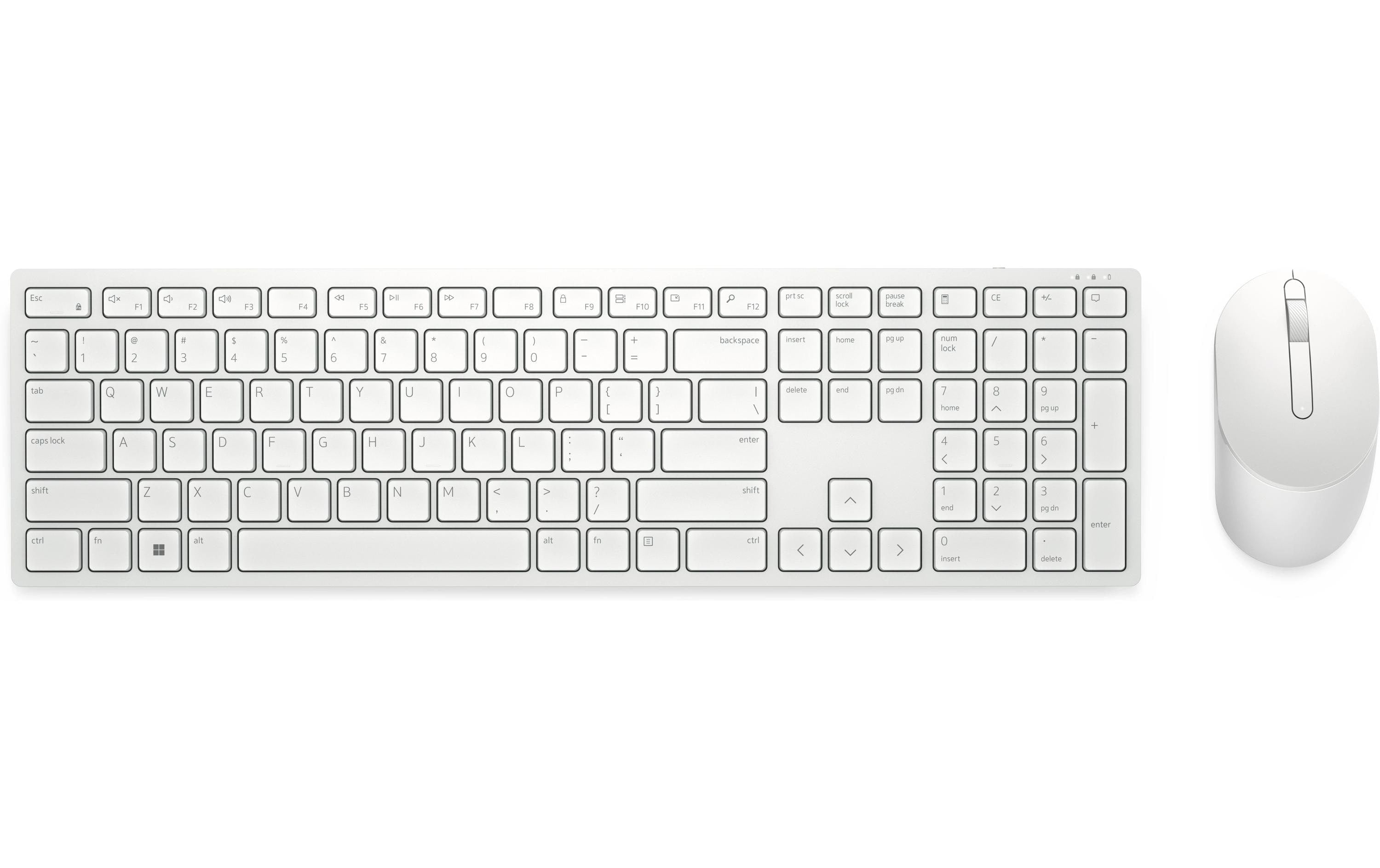 Dell KM5221W – Tastatur, kabellos (2,4 GHz), DE-Layout (DE), Fullsize (mit Ziffernblock), Scherenmechanik, weiss