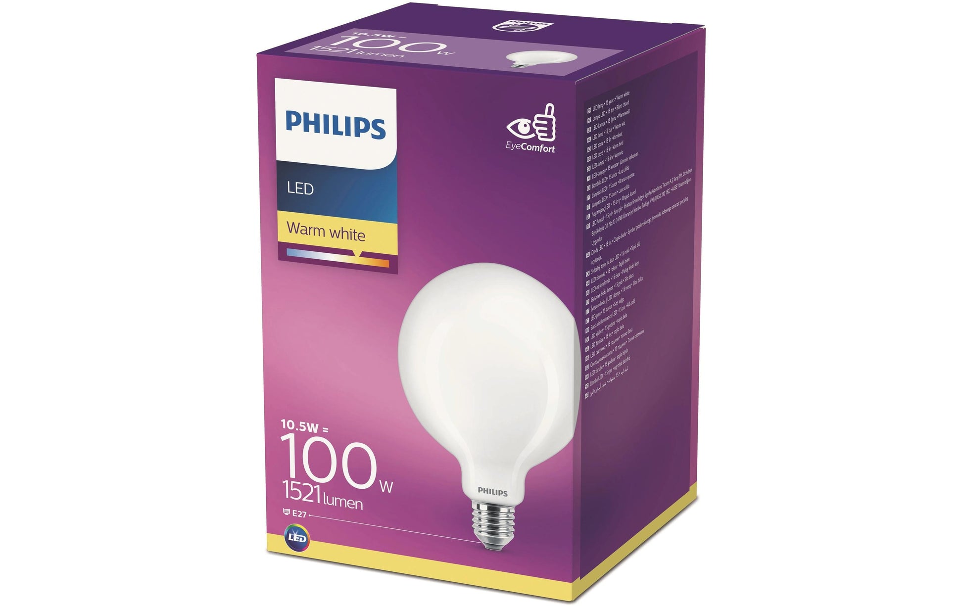 Philips by Signify Philips LED-Leuchtmittel E27 Globe G120 – Warmweiss 2700 K, 1521 lm, 10,5 W – Gefrostetes Glas – 1 Stk.