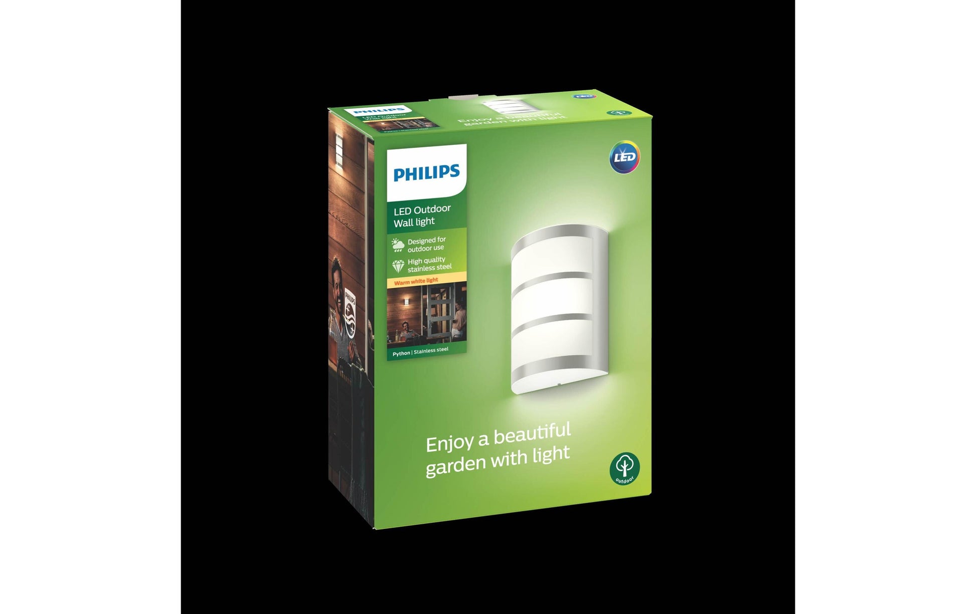 Philips by Signify Philips Aussenwandleuchte – 21,5 cm, 600 lm, 6 W, Warmweiss, 2700 K, IP44, Netzbetrieb, Grau, Edelstahl