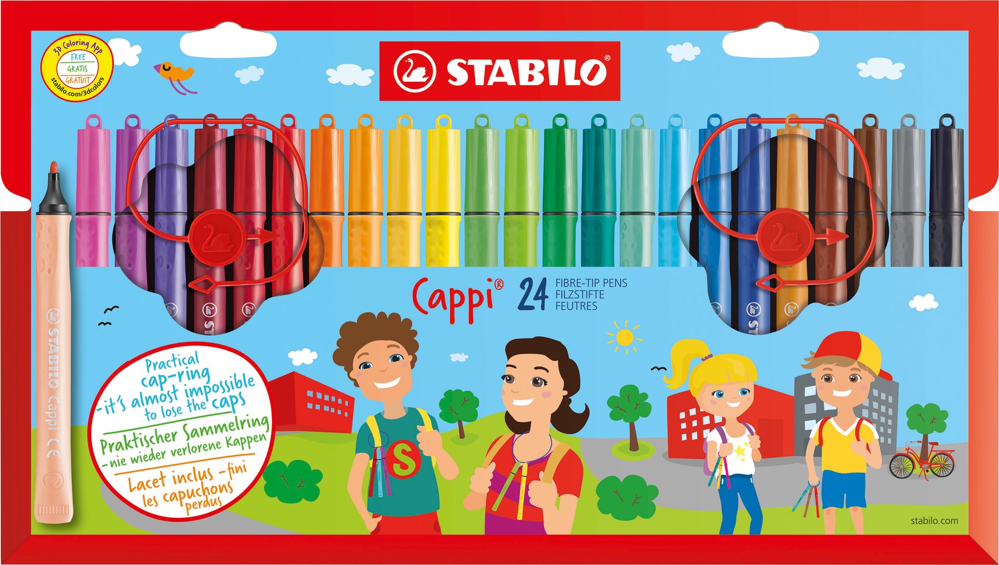 STABILO Cappi Filzstifte – Rundspitze, 1 mm, 24 Farben, einfach abwaschbar