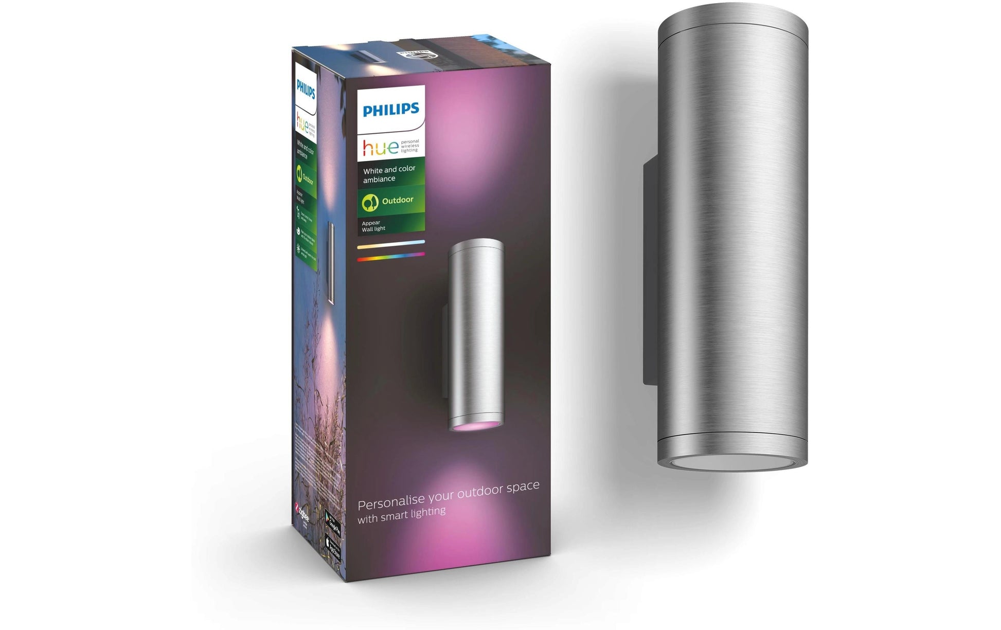 Philips by Signify Philips Hue Aussenwandleuchte – IP44 – Netzbetrieb – Zigbee – für Philips Hue – dimmbar, Silber, Edelstahl