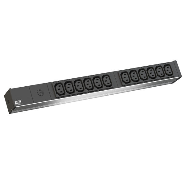 Bachmann Rack-PDU Basic 1U, einphasig 3,7 kW, 12×C13, Eingang C14, 2 m – Aluminium