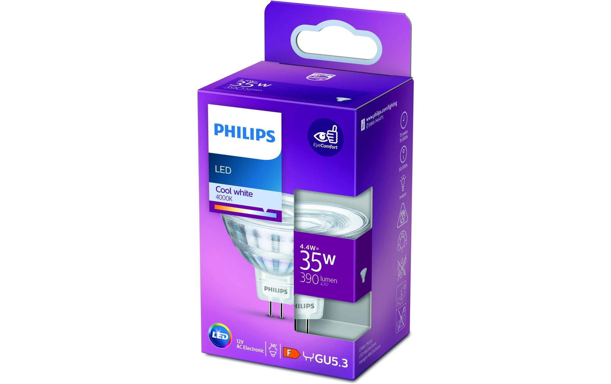Philips by Signify Philips LED-Reflektor MR16 GU5.3 – Neutralweiss 4000 K, 390 lm, 4,4 W, 36° – 1 Stk., Silber