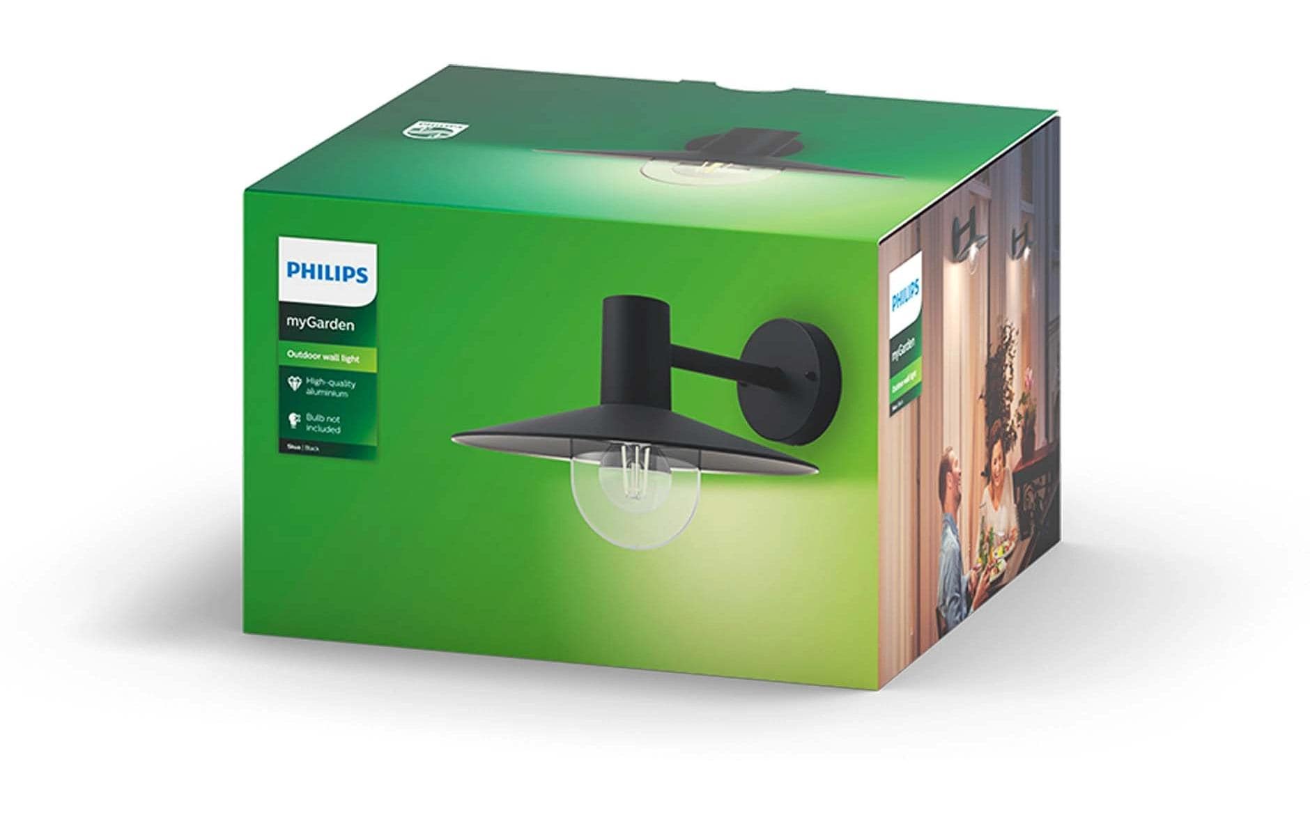 Philips by Signify Philips Aussenwandleuchte Skua – 30×21,8 cm, 42 W, IP44, Netzbetrieb, dimmbar, Schwarz, Aluminium