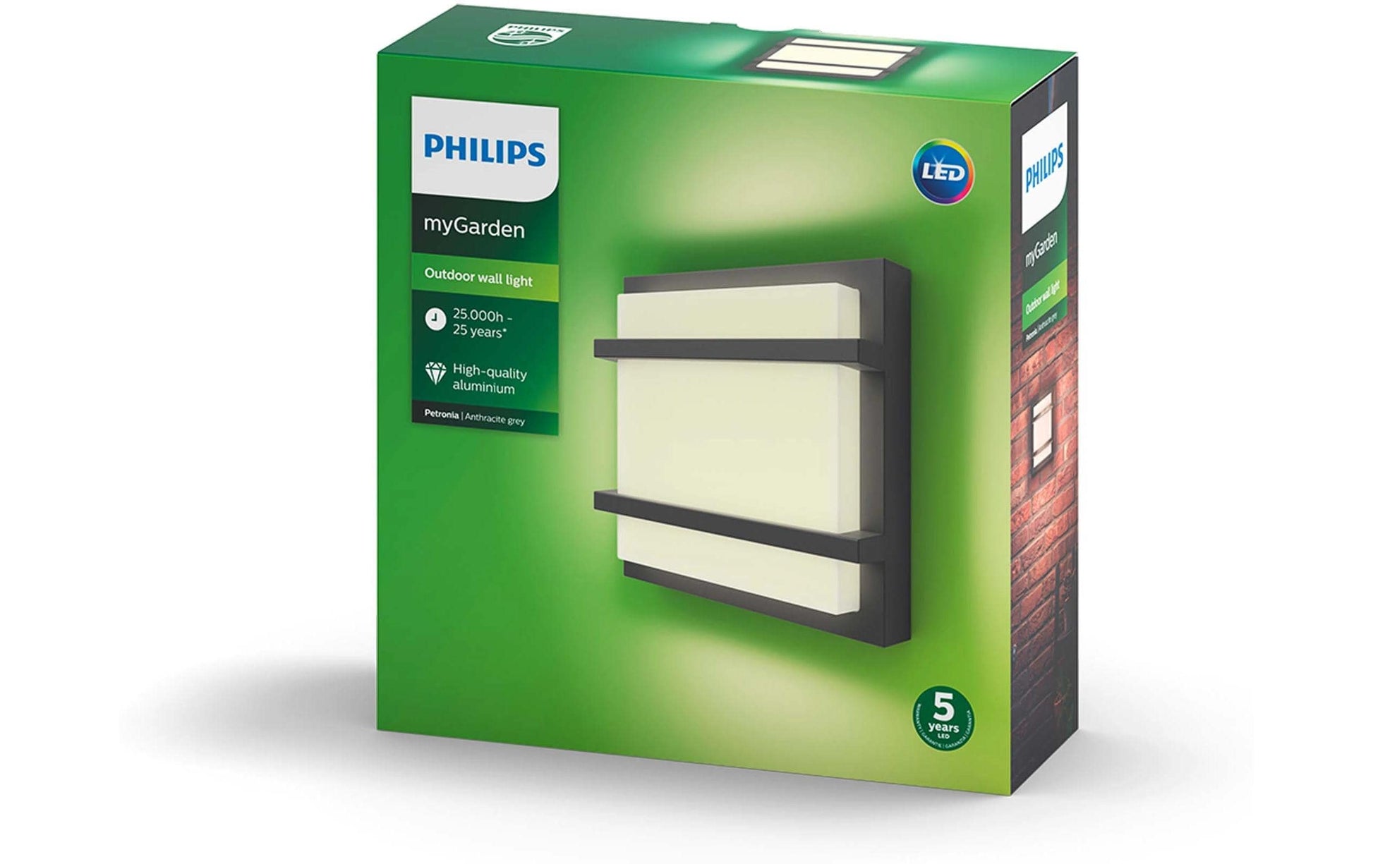 Philips by Signify Philips Aussenwandleuchte – 1'200 lm, 12 W – Warmweiss, 2700 K – IP44 – Netzbetrieb – Anthrazit, Aluminium