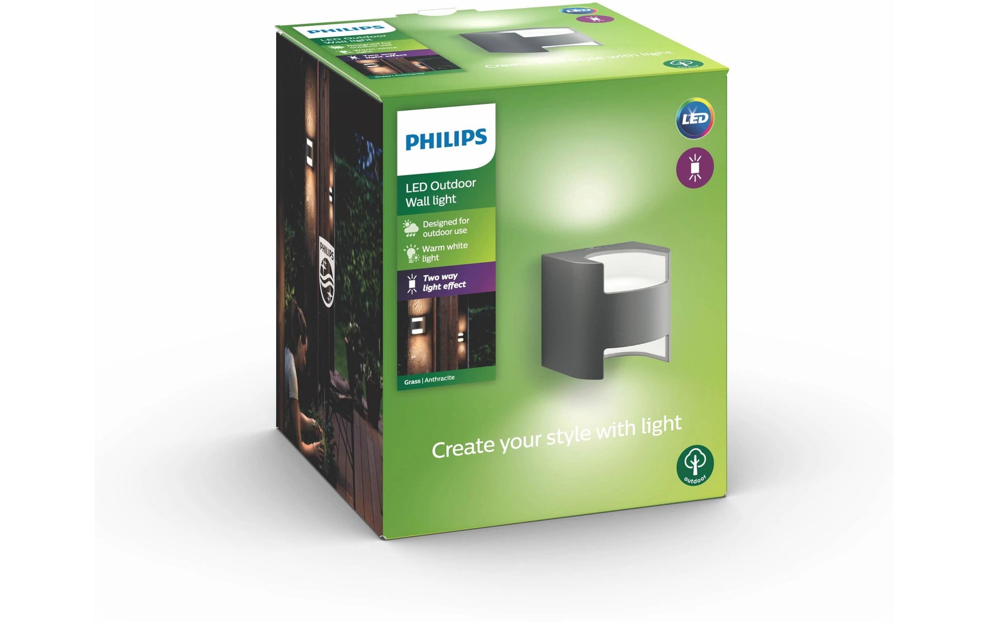 Philips by Signify Philips Aussenwandleuchte – 900 lm, 9 W, Warmweiss, 2700 K, IP44, Netzbetrieb, Anthrazit, Aluminium
