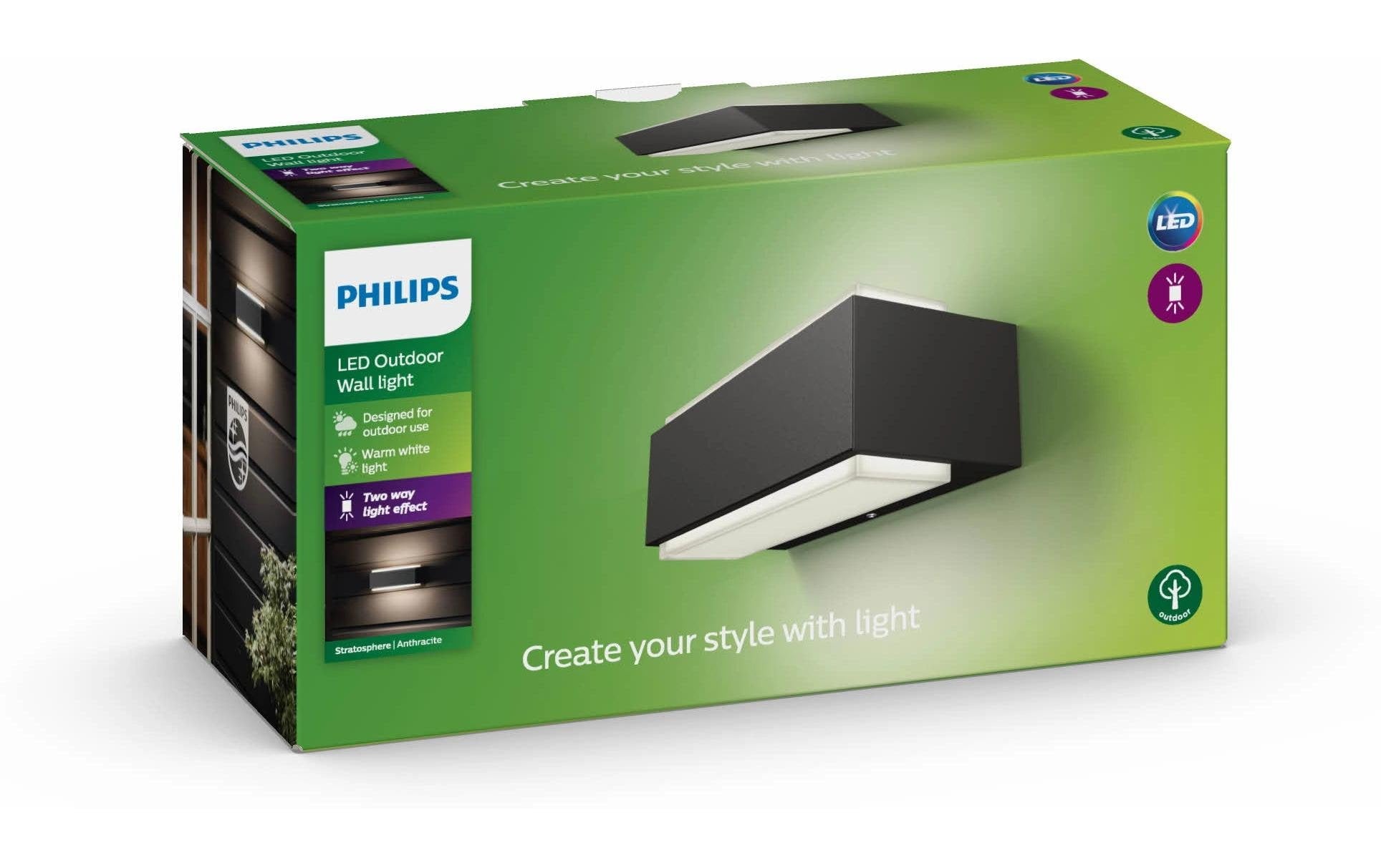 Philips by Signify Philips Aussenwandleuchte – 1 000 lm, 9 W – Warmweiss, 2700 K – IP44 – Netzbetrieb – Grau – Aluminium