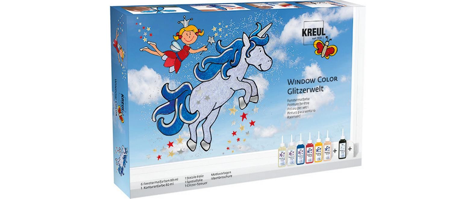 KREUL Fenstermalfarbe – Mehrfarbig, Glitter – 80 ml – für Glas, Holz, Fliesen