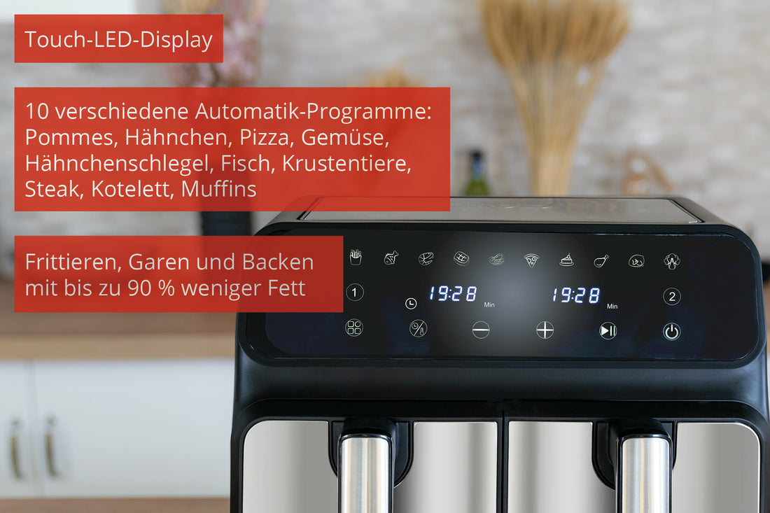 Unold Heissluftfritteuse TWIN ZONE 58685 – 8 l, Doppelkammer, 1700 W – Schwarz/Grau