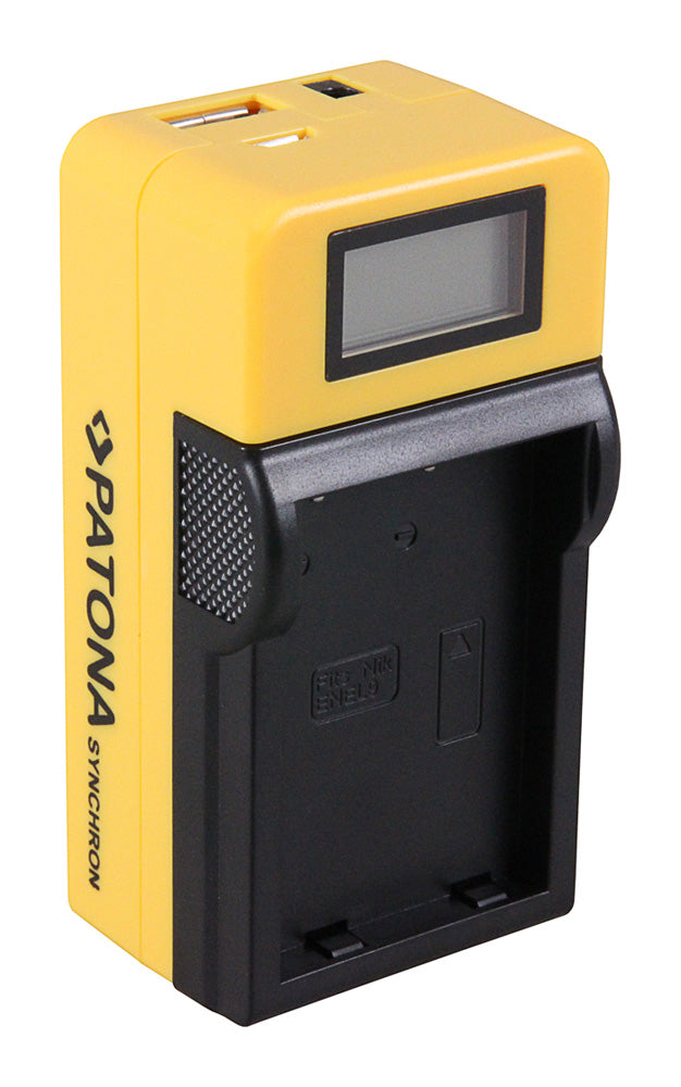 PATONA Synchron USB Akkulader – für Nikon EN-EL9 – 1-fach, USB/AC (KFZ) – Gelb/Schwarz