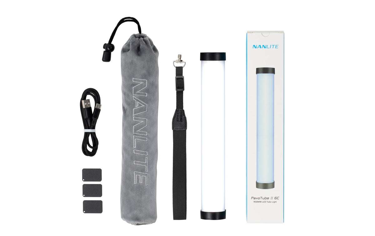 Nanlite Tischleuchte PavoTube II 6C – LED 11 W, 2700–7500 K, dimmbar, Akku, USB-C – Schwarz