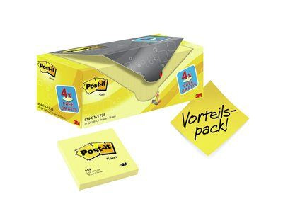 3M Post-it Haftnotizen – 76 × 76 mm – Gelb, 100 Blatt/Block, 20er-Pack